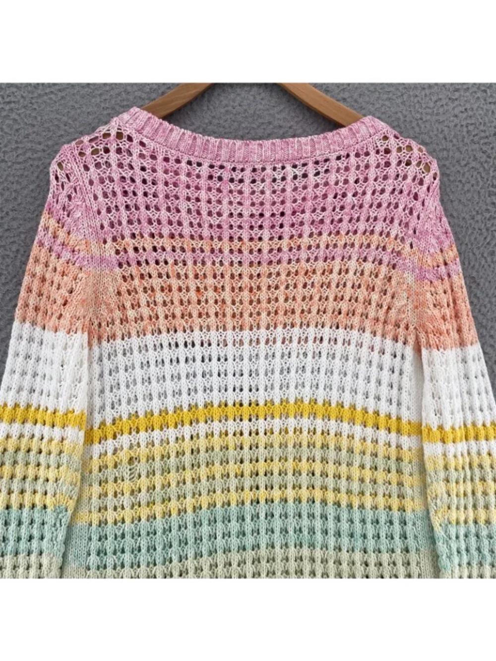 Talbots Sweater Women Small Rainbow Pastel Striped Cotton Chunky Knit Stretch